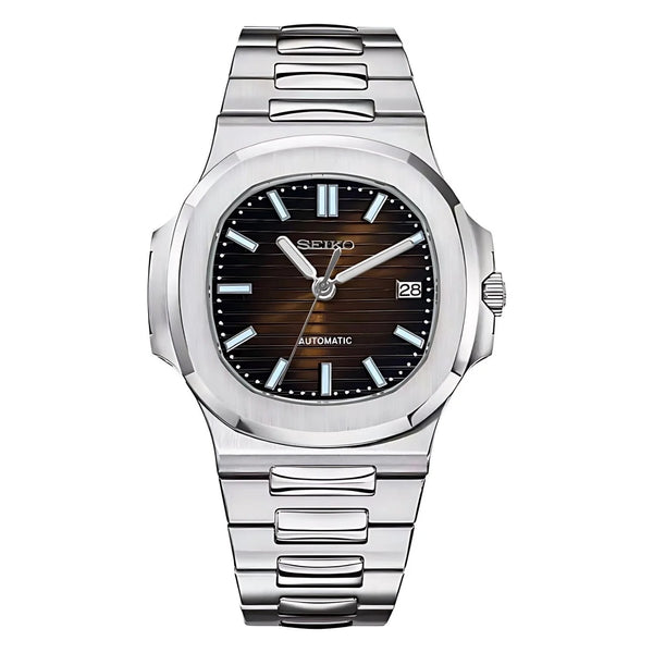 Reloj Seiko Mod Nauteiko de acero inoxidable con dial en marrón.