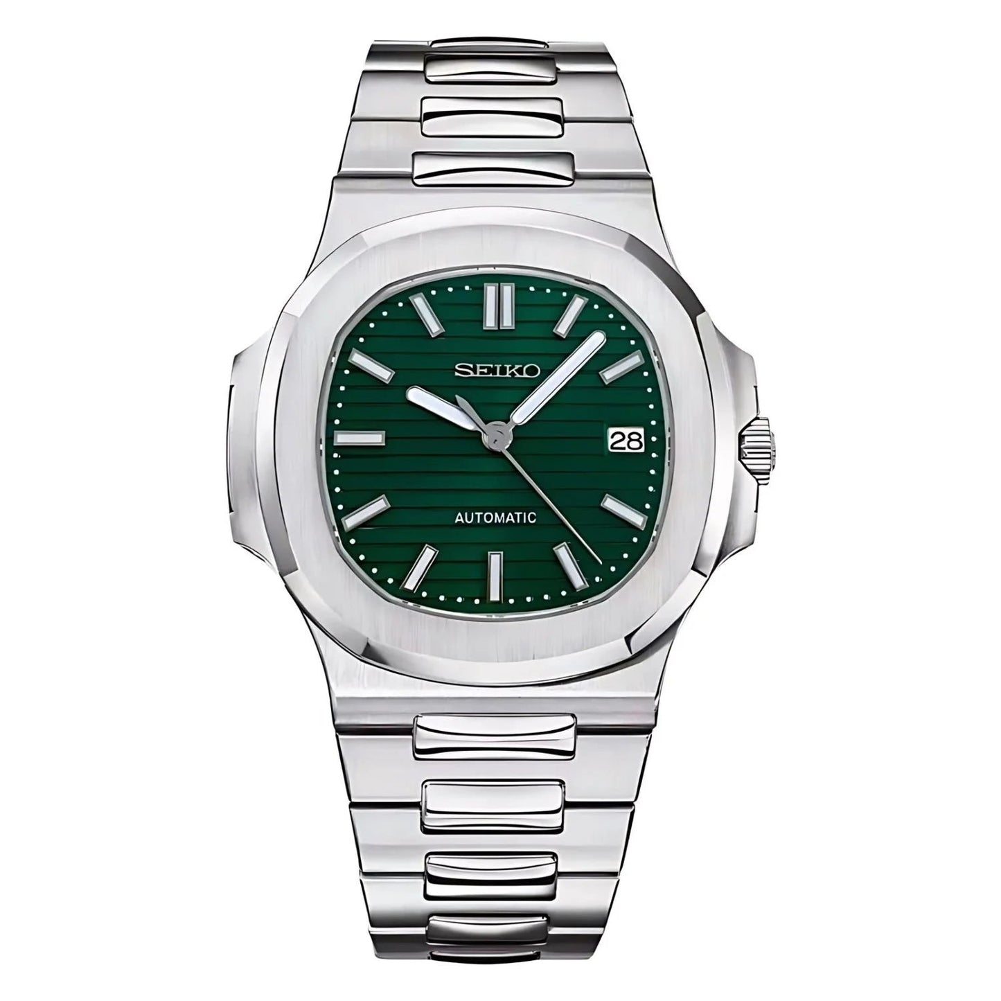 Reloj Seiko Mod Nauteiko de acero inoxidable con dial en verde.
