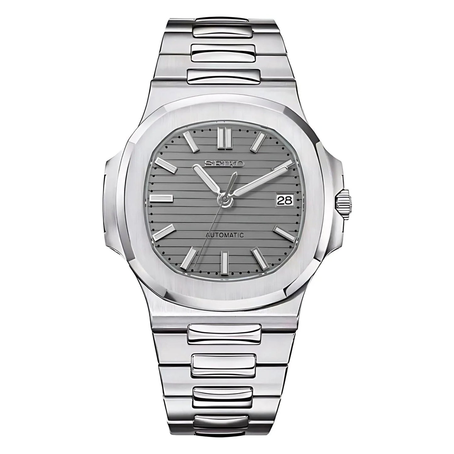 Reloj Seiko Mod Nauteiko de acero inoxidable con dial en gris.