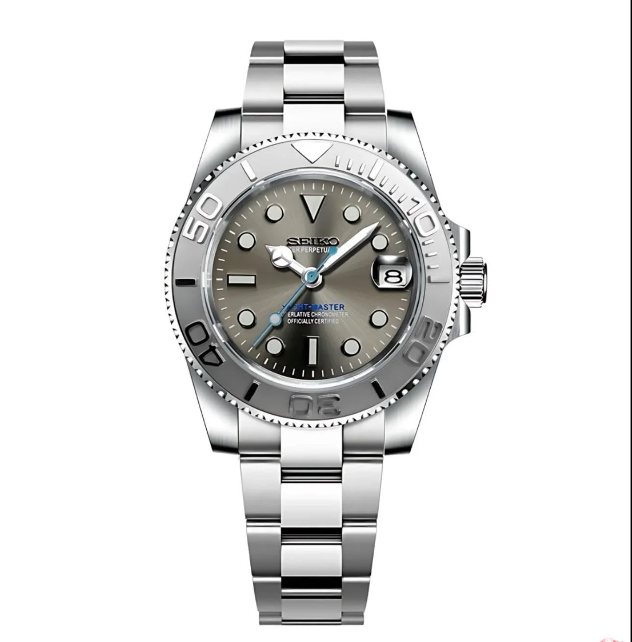 Seiko Mod Yatch-Masteiko de acero inoxidable con dial en gris.