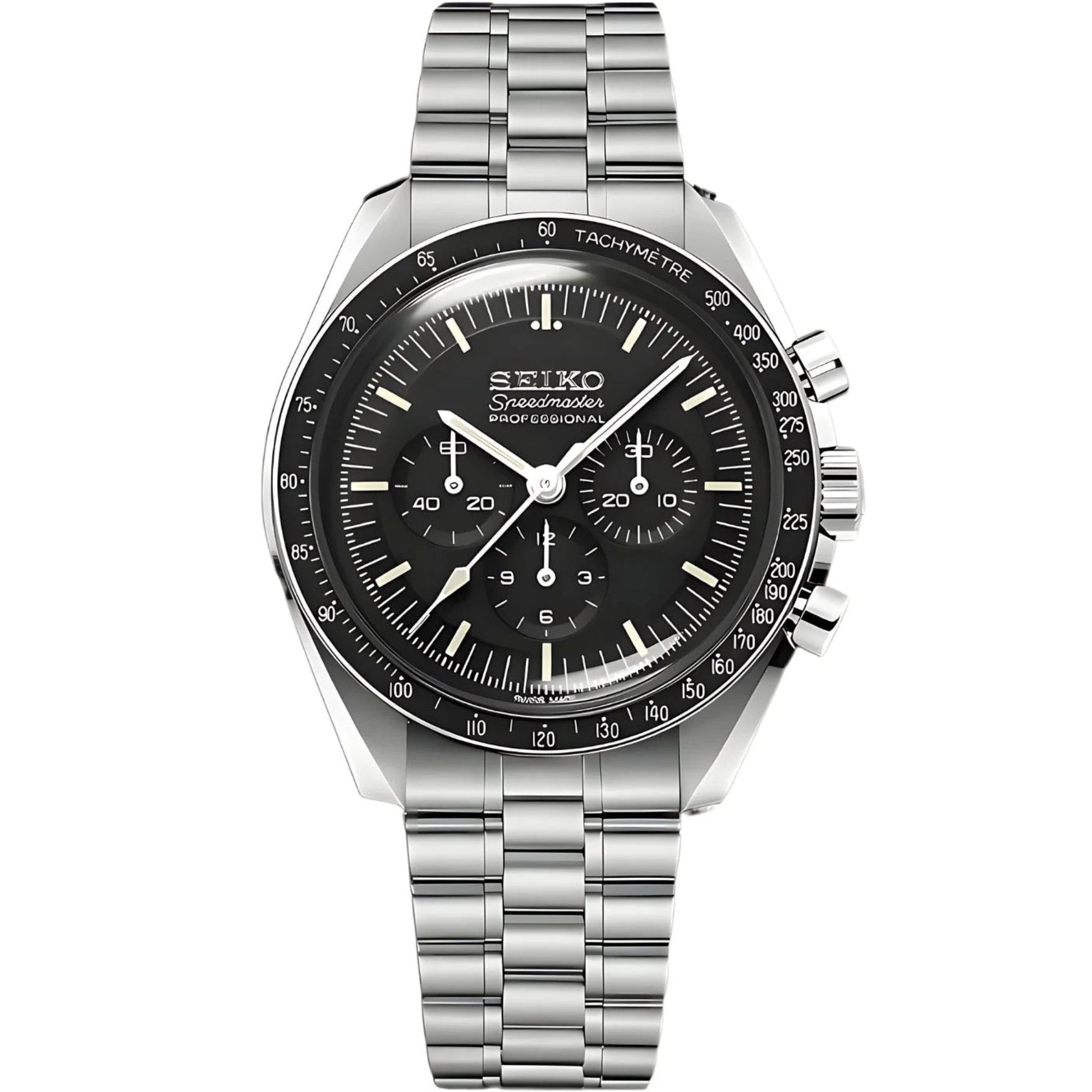 Reloj Seiko mod Speedmasteiko de acero inoxidable y dial negro.